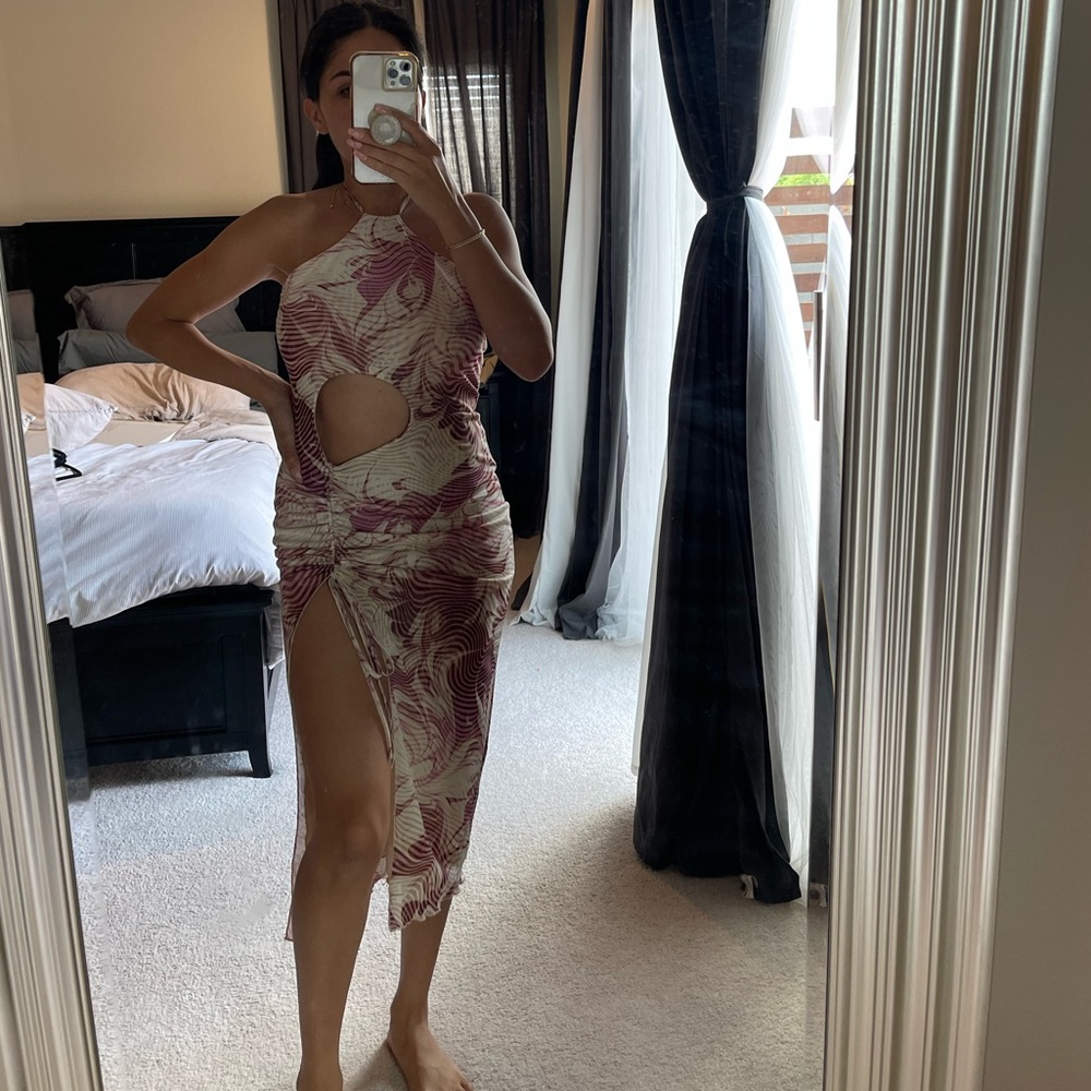 Cream printed cut out dress